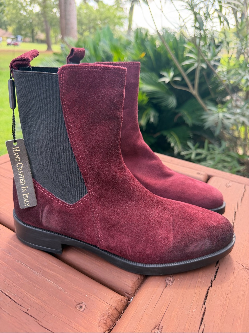 Emanuele Crasto $258 Burgundy Suede Chelsea Boots Italy Size 8.5